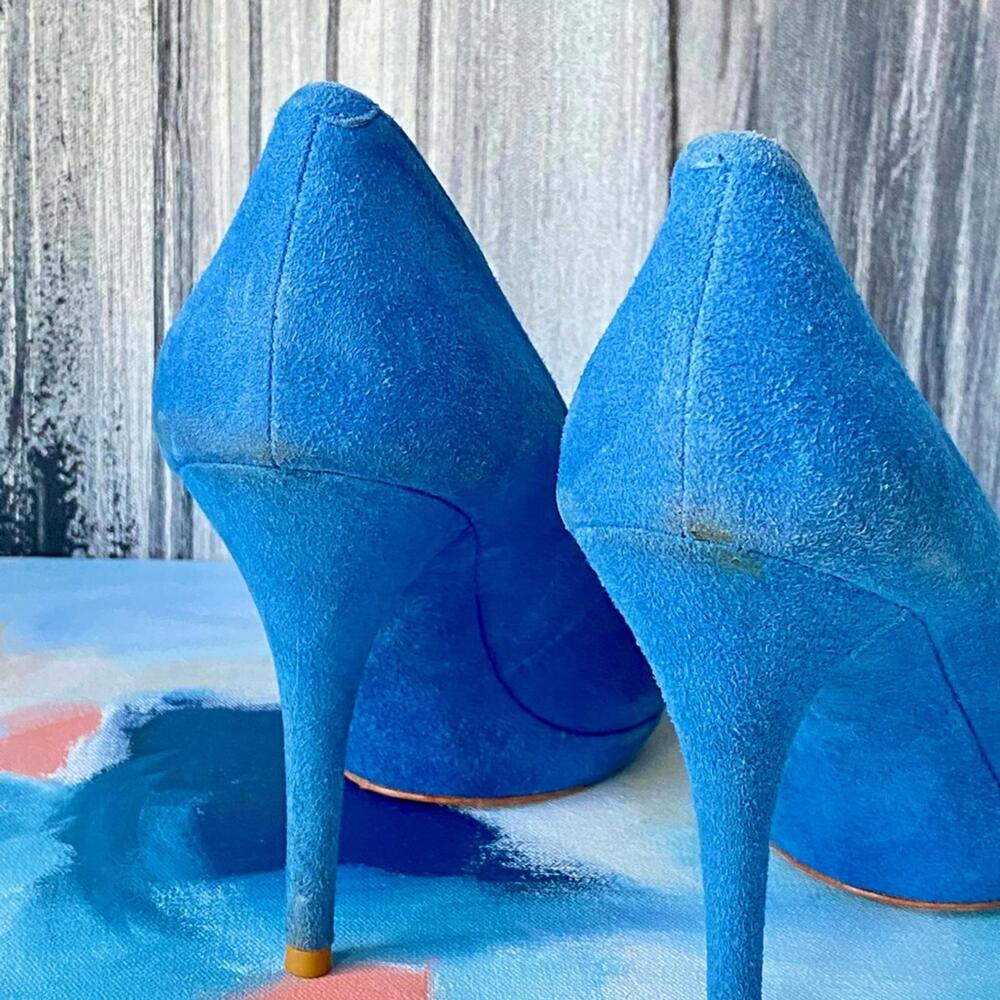Pour La Victoire Blue Suede Heels Pointed Toe 9.5 - Picture 8 of 9
